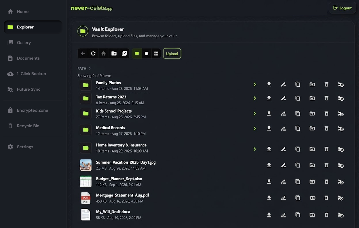 never-delete Vault Explorer Dashboard